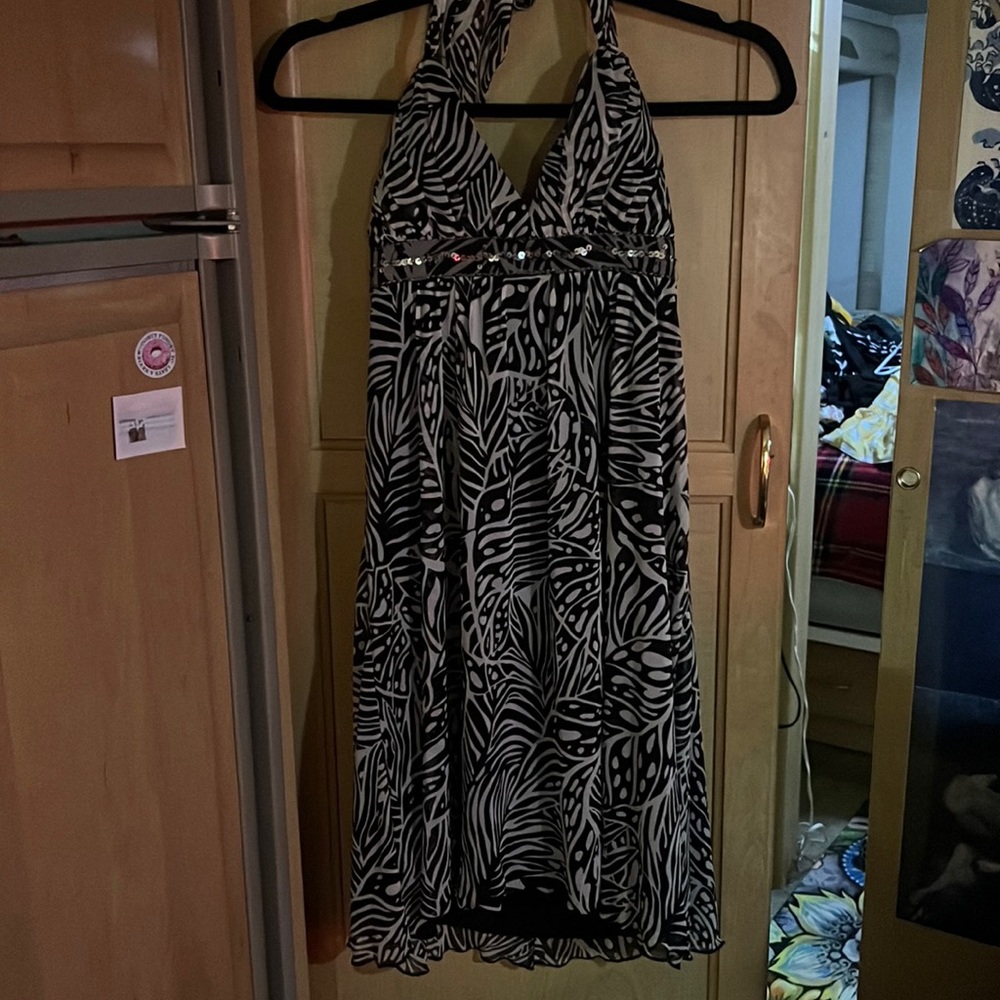 cute dressy halter black and white cocktail dress